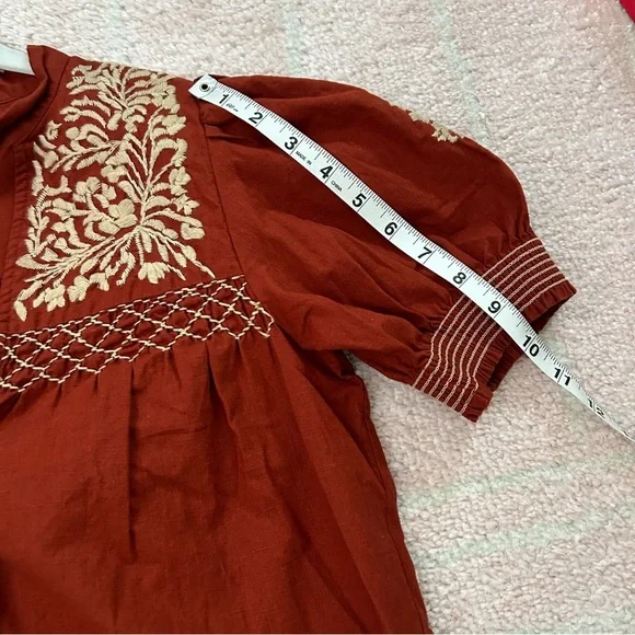 Free People Dreaming About You Baby Doll Blouse Embroidered Boho Size Small - Picture 12 of 13